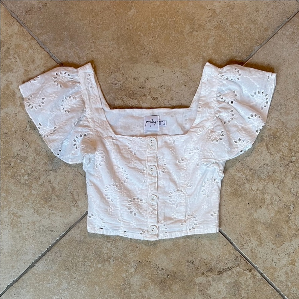 Oh Polly Embroidered Eyelet & Ruffle Sleeve top